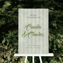 Retro Striped White and Green Wedding Welcome  Acrylschild