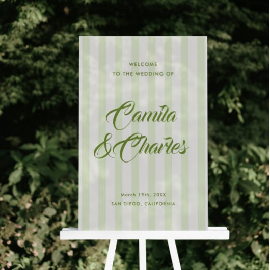 Retro Striped White and Green Wedding Welcome  Acrylschild