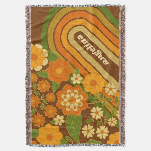 Retro Stripes and Funky Flowers with Custom Name Decke (Vorderseite Vertikal)