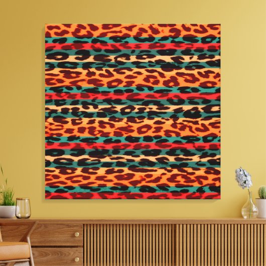 Retro Stripes Animal Print Fur aus Leopard Leinwanddruck (Insitu (Wohnzimmer))