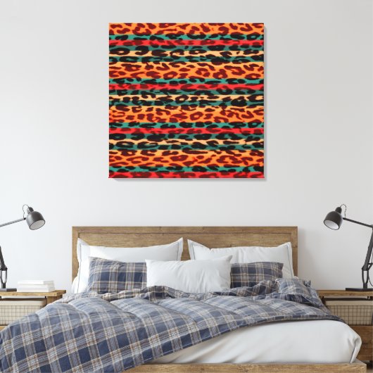 Retro Stripes Animal Print Fur aus Leopard Leinwanddruck (Insitu (Schlafzimmer))