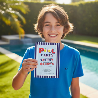 Retro Stripes Beach Ball Pool Party Invitation Einladung