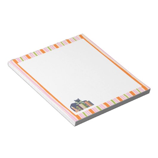 Retro Stripes Book Lover & Cat Notizblock (angewinkelt)