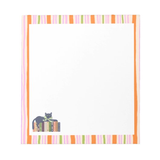 Retro Stripes Book Lover & Cat Notizblock (Vorderseite)