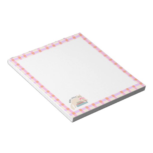 Retro Stripes Book Lover & Cat Notizblock (angewinkelt)