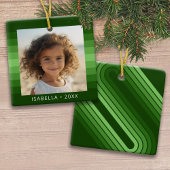 Retro Stripes - Christmas Green - Einfaches Foto Keramikornament