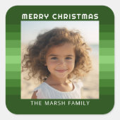 Retro Stripes - Christmas Green - Einfaches Foto Quadratischer Aufkleber (Vorderseite)