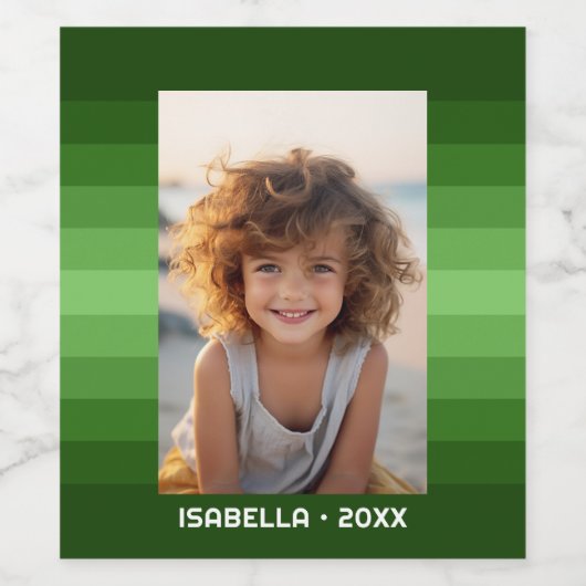 Retro Stripes - Christmas Green - Einfaches Foto Weinetikett (Einzelnes Label)