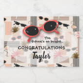 Retro Stripes Flamingos Palms Sonnenbrille Mini Schaumweinetikett (Einzelnes Label)