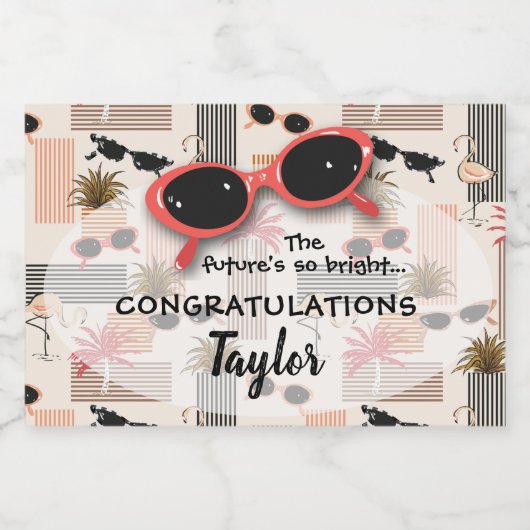 Retro Stripes Flamingos Palms Sonnenbrille Mini Schaumweinetikett (Einzelnes Label)