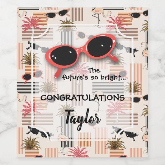 Retro Stripes Flamingos Palms Sonnenbrille Weinetikett (Einzelnes Label)