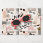 Retro Stripes Flamingos Palms Sunglasses Mini Schaumweinetikett (Einzelnes Label)