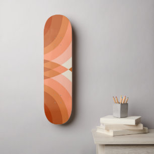 Retro Stripes Geometric Boho 70er Peach & Brown Skateboard