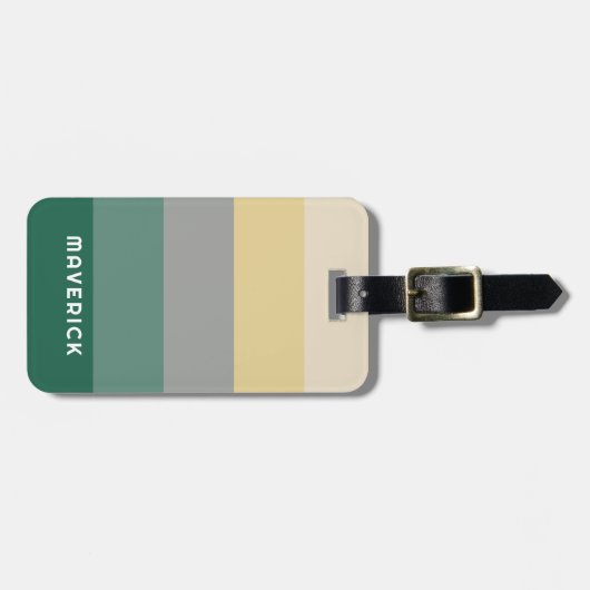 Retro Stripes Green Gray Simple Sans Serienname Gepäckanhänger (Vorderseite horizontal)