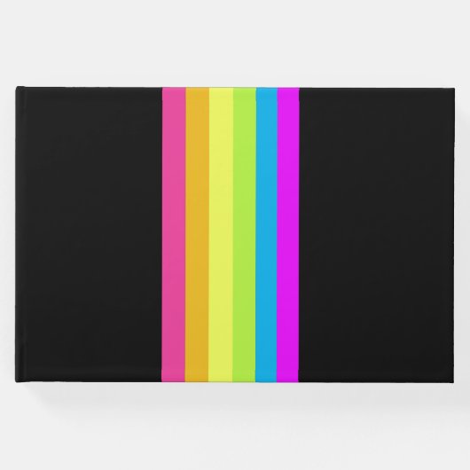 Retro Stripes Guest Book (Black & Neon Multi) Gästebuch (Vorderseite)