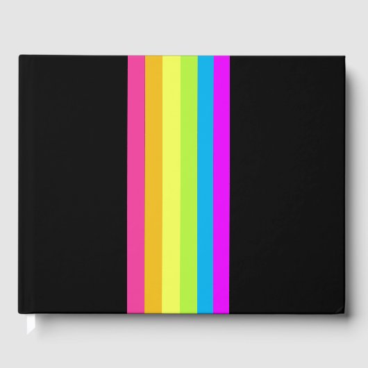 Retro Stripes Guest Book (Black & Neon Multi) Gästebuch (Vorderseite)
