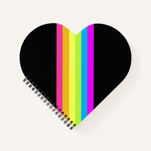 Retro Stripes Heart Notebook (Black & Neon Multi) Notizblock (Vorderseite)