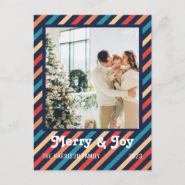 Retro Stripes Merry & Joy Family Foto Postkarte
