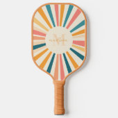 Retro Stripes Monogramm Individuelle Name Pickleball Schläger (Vorderseite)