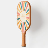 Retro Stripes Monogramm Individuelle Name Pickleball Schläger (Links)