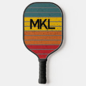 Retro Stripes monogramm Pickleball Schläger (Rückseite)