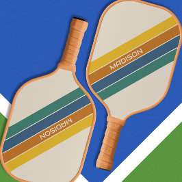 Retro Stripes Monogramm Pickleball Schläger