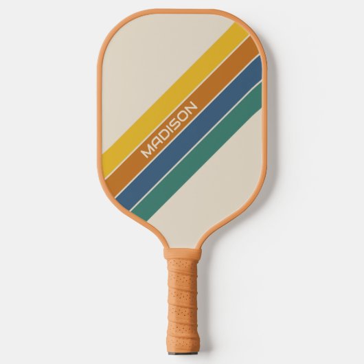 Retro Stripes Monogramm Pickleball Schläger (Vorderseite)