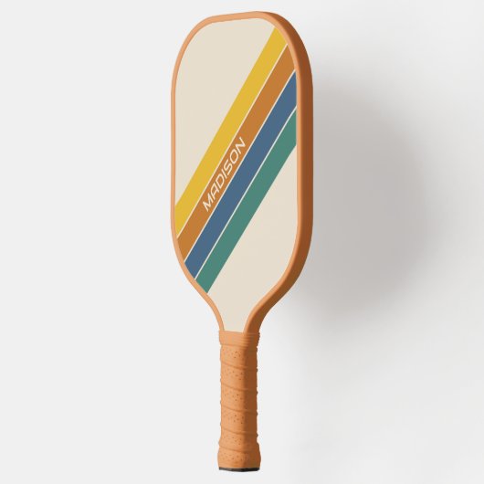 Retro Stripes Monogramm Pickleball Schläger (Links)