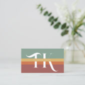 Retro Stripes Monogramm Visitenkarte (Stehend Vorderseite)