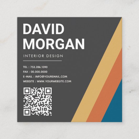 Retro Stripes QR Code Quadratische Visitenkarte (Vorderseite)
