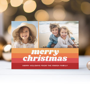 Retro Stripes Red Orange - Merry Foto - 70er Vibe Feiertagskarte