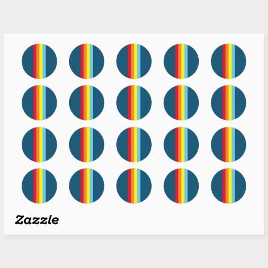 Retro Stripes Round Stickers (Navy Blue Multi) (Blatt)