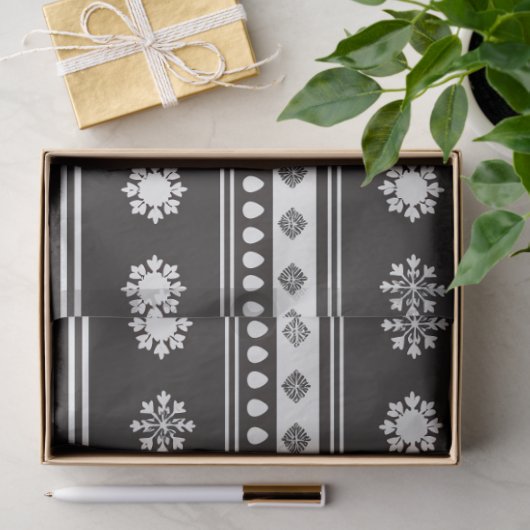 Retro Stripes Schneeflocken Schwarz-Weiß Weihnacht Seidenpapier (Geschenk)