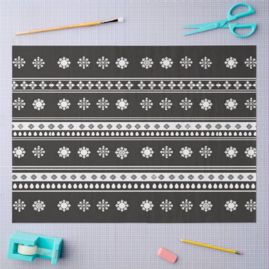 Retro Stripes Schneeflocken Schwarz-Weiß Weihnacht Seidenpapier (Basteln)