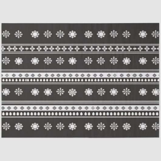 Retro Stripes Schneeflocken Schwarz-Weiß Weihnacht Seidenpapier (Vorderseite)