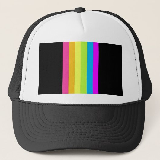Retro Stripes Trucker Hat (Black & Neon Multi) Truckerkappe (Vorderseite)