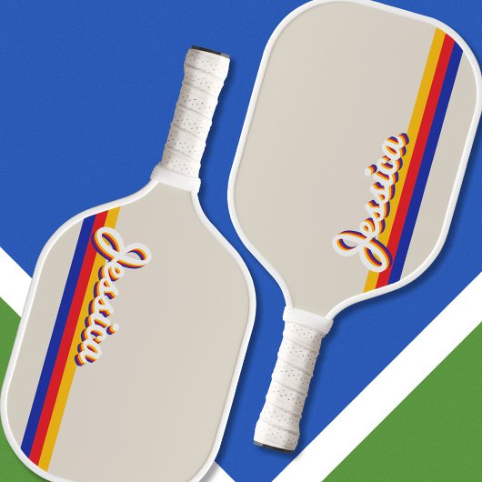 Retro Strips Script Personalisiert Name Monogram Pickleball Schläger