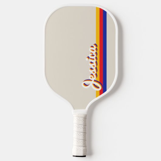 Retro Strips Script Personalisiert Name Monogram Pickleball Schläger (Rückseite)