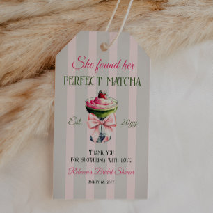 Retro Stroh Perfektes Matcha Rosa Schleife Brautpa Geschenkanhänger