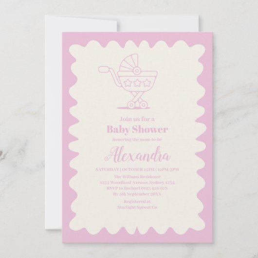 Retro Stroller Sketch Doodle Kinderdusche Einladung (Vorderseite)