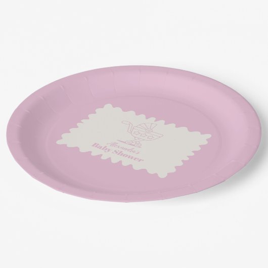 Retro Stroller Sketch Doodle Kinderdusche Pappteller (Schrägansicht)