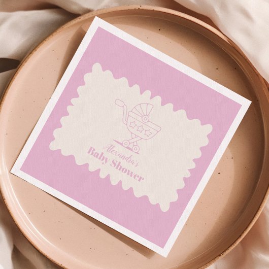 Retro Stroller Sketch Doodle Kinderdusche Serviette