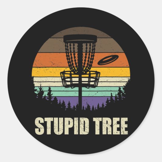 Retro Stupid Tree Disc Golf Funny Frisbee Golf Runder Aufkleber (Vorderseite)