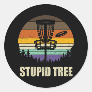 Retro Stupid Tree Disc Golf Funny Frisbee Golf Runder Aufkleber