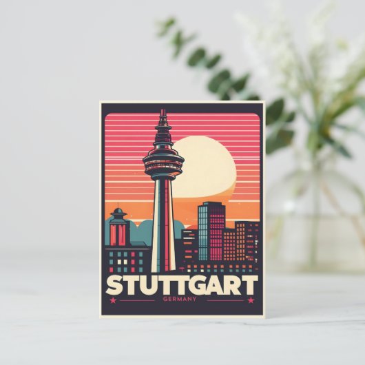 Retro Stuttgart Fernsehturm Fernsehturm - deutsche Postkarte (Stehend Vorderseite)