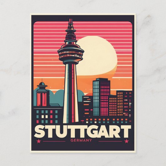 Retro Stuttgart Fernsehturm Fernsehturm - deutsche Postkarte (Vorderseite)