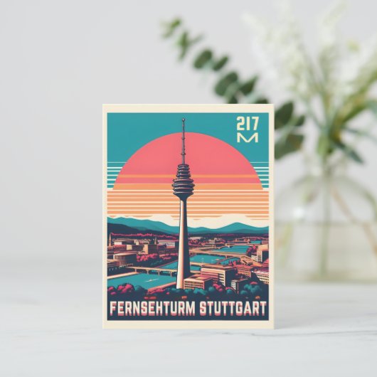 Retro Stuttgart Fernsehturm Fernsehturm - deutsche Postkarte (Stehend Vorderseite)