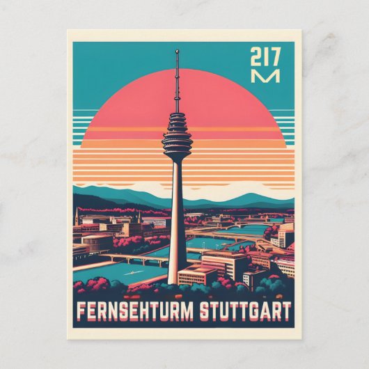 Retro Stuttgart Fernsehturm Fernsehturm - deutsche Postkarte (Vorderseite)