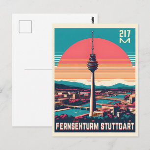Retro Stuttgarter Fernsehturm deutscher Fernsehtur Postkarte