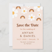 Retro Style 70er Rainbow & Daisy Groovy Hippie Save The Date (Vorderseite)